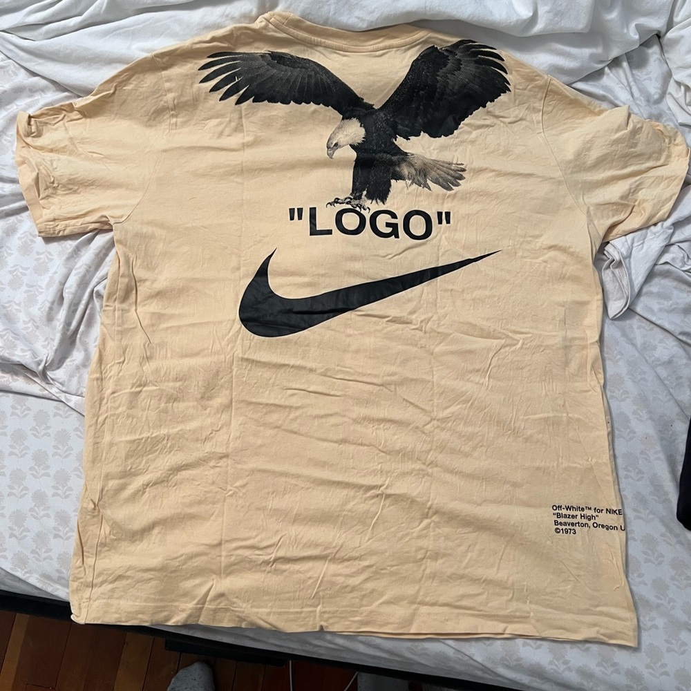 Off-White Tan Graphic Tee with Eagle Design